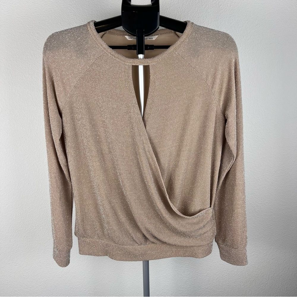 Rachel Roy Gold Shimmer Wrap Style Top Long Sleeve Sparkle Blouse Size S